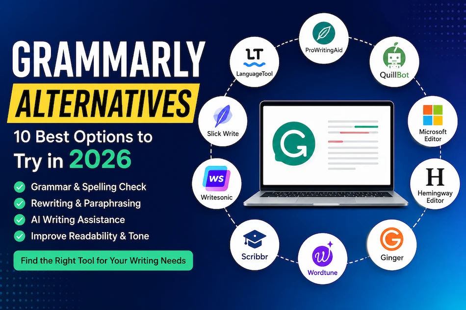 Grammarly alternatives featuring 10 top grammar, writing, paraphrasing, and AI writing tools for 2026.