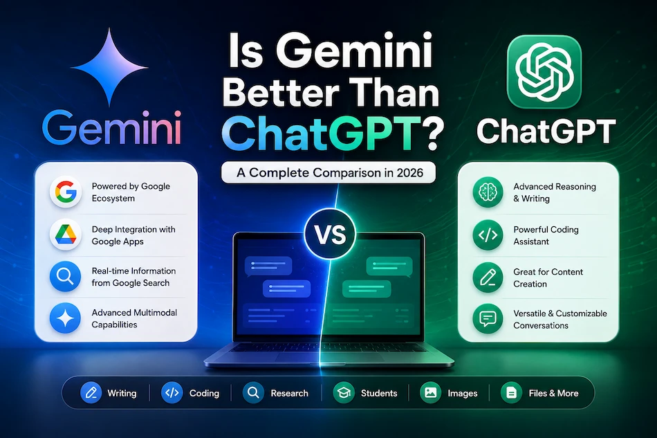 Gemini vs ChatGPT comparison showing key features and differences in 2026