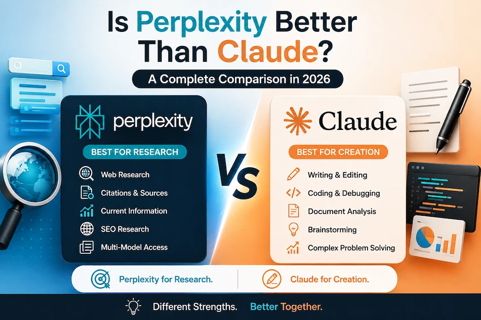 Perplexity vs Claude comparison for research, writing, coding, and AI productivity