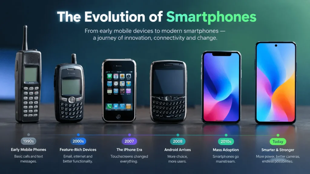 Evolution of smartphones from early mobile devices to modern smartphones